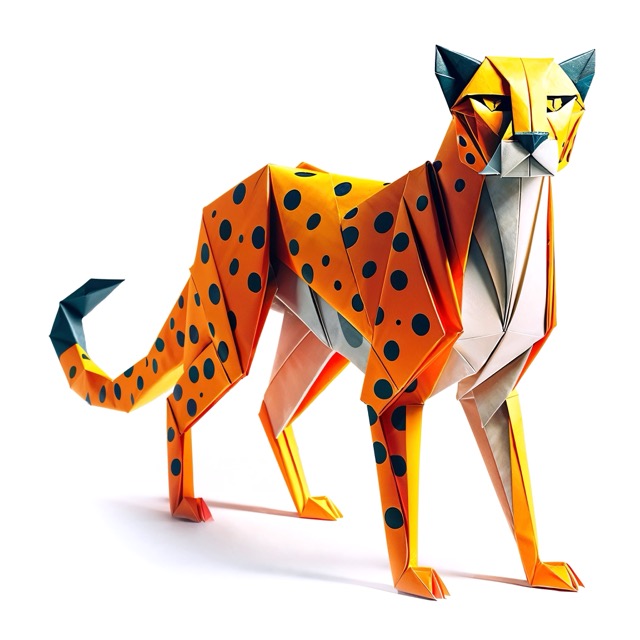 Guépard origami, symbole d'intensité et de vitesse d'exécution
